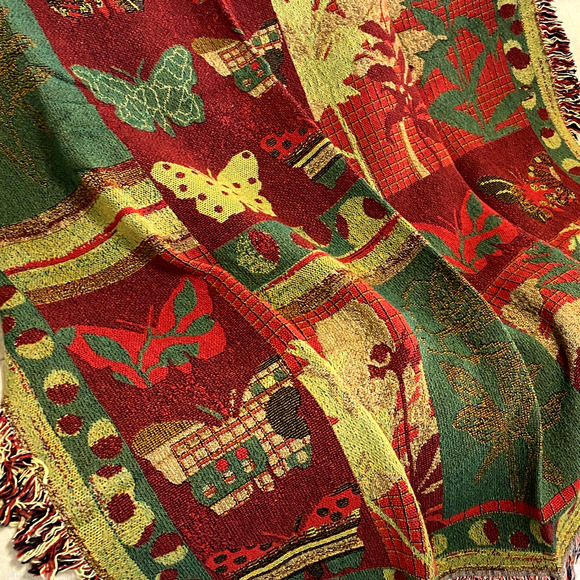 Made in USA Tapestry Throw Amber Forest Butterfly Cotton Blanket  50x60" NEW - Picture 5 of 12